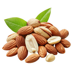 Pile of almonds and pistachios isolated on transparent background