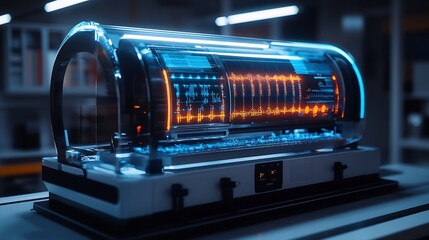 Obraz premium Futuristic DNA testing machine holographic interface powered by bioinformatics backend systems