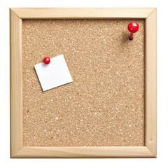 Cork board with note isolated on transparent background