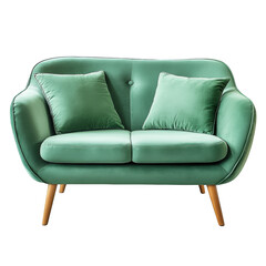 Mint sofa with pillows isolated on transparent background