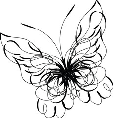 Obraz premium Abstract Black Line Art Butterfly Design Elegant Swirls Wings