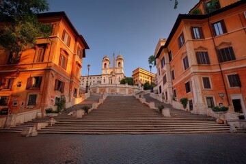 Fototapeta premium Morning Serenity at the Spanish Steps: A Glimpse of Piazza di Spagna in Rome, Italy