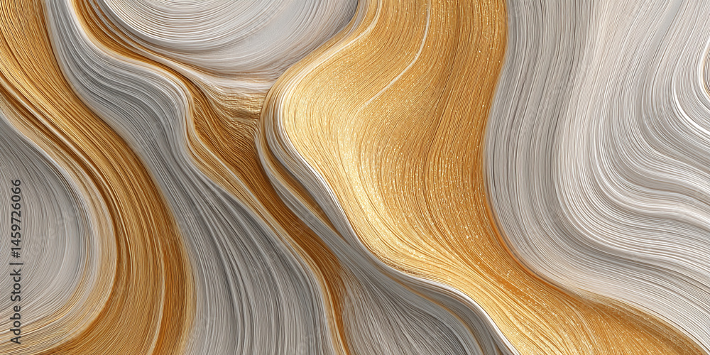 Poster abstract image of flowing gold and gray lines creating a wavy texture, showcasing elegance and luxur