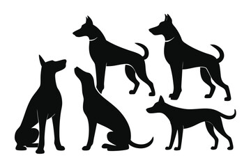 Black Dog Silhouette Icons – Sitting, Standing & Walking Poses