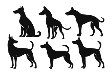 Black Dog Silhouette Icons – Sitting, Standing & Walking Poses
