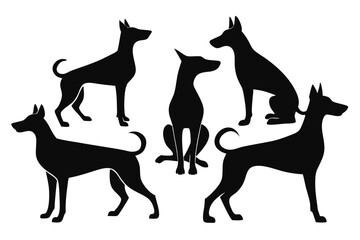 Black Dog Silhouette Icons – Sitting, Standing & Walking Poses