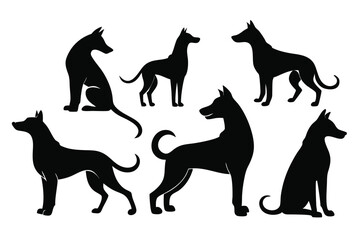 Black Dog Silhouette Icons – Sitting, Standing & Walking Poses