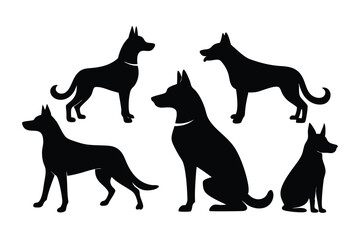 Dog Silhouette Vector Set – Various Breeds in Black Outline