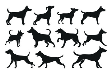 Dog Silhouette Vector Set – Various Breeds in Black Outline