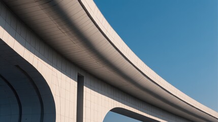 Obraz premium Modern architectural bridge structure against a clear blue sky with minimalistic design elements