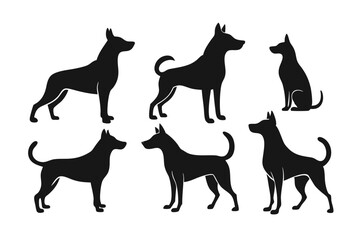 Dog Silhouette Vector Set – Various Breeds in Black Outline