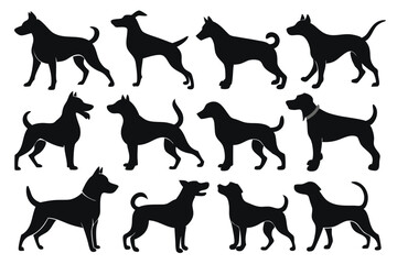 Dog Silhouette Vector Set – Various Breeds in Black Outline