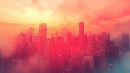 Fototapeta premium Red and Orange City Skyline at Sunset, Abstract Urban Landscape