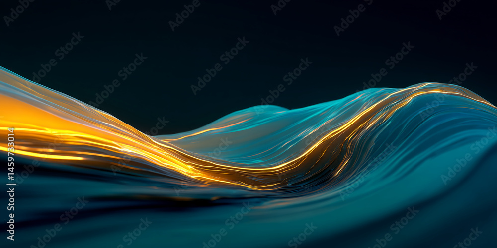 Aufkleber Abstract image of flowing teal and gold waves, creating a dynamic and luxurious feel, suitable for modern design or technology concepts