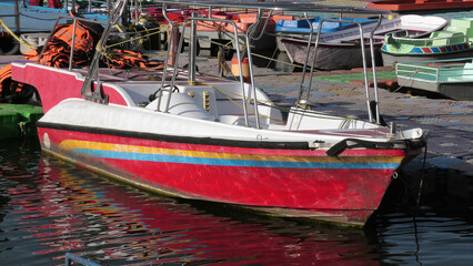 Leisure boats await tourists in the Upper Lake at Bhopal, Madhya Pradesh, India