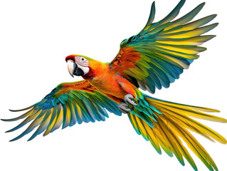 Beautiful Parrot Flying Full Body On  isolated on a transparent background