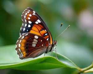 California Sister Butterfly. Wild Insect with Spotted Wings on Leaf in Natural Habitat