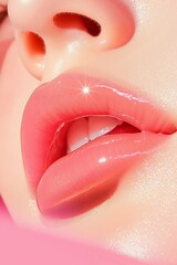 Fototapeta premium A close up of a woman's lips with glitter on them