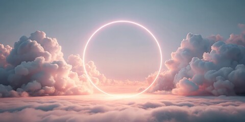 Serene Dreamscape An ethereal circular luminescence hovers above a breathtaking expanse of pastel clouds, evoking a sense of tranquility and wonder.