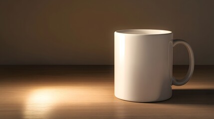 Obraz premium Minimalist White Ceramic Mug with Warm Ambient Lighting – Cozy Product Shot