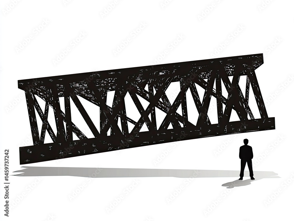 Aufkleber silhouette of a person standing beneath a large bridge structure casting a shadow on a white backgro
