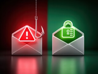 Cybersecurity awareness phishing vs. Secure emails digital landscape infographic online environment visual representation