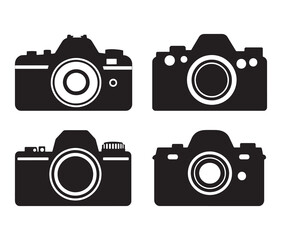 Stylish camera silhouettes collection. Black and white camera vectors. set of vintage cameras