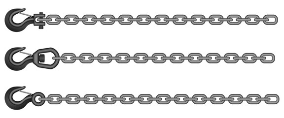 crane hook with chain set vector illustration isolated on white background.