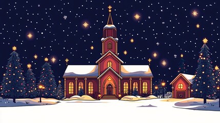 Fototapeta premium Majestic Church Illuminated by Christmas Lights at Night