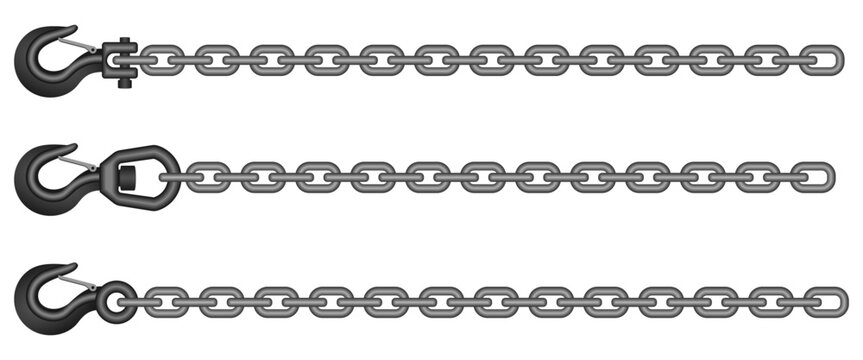 crane hook with chain set vector illustration isolated on white background.