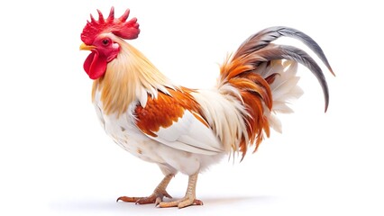Fototapeta premium Beautiful rooster red white isolated on white background