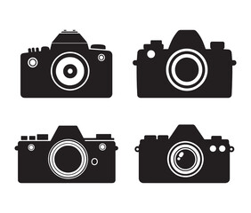 Stylish camera silhouettes collection. Black and white camera vectors. set of vintage cameras