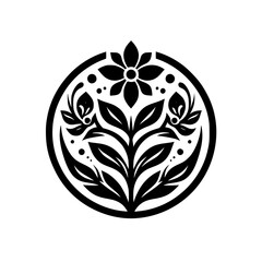 Elegant Floral Mandala: Black and White Decorative Ornament