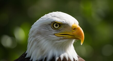 Obraz premium ai image intense close-up portrait of a bald eagle's head, showcasing its sharp yellow beak and piercing eye.