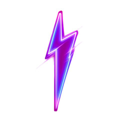 Bright Neon Lightning Bolt Symbol with a Glowing Effect [Transparent Background PNG]. 