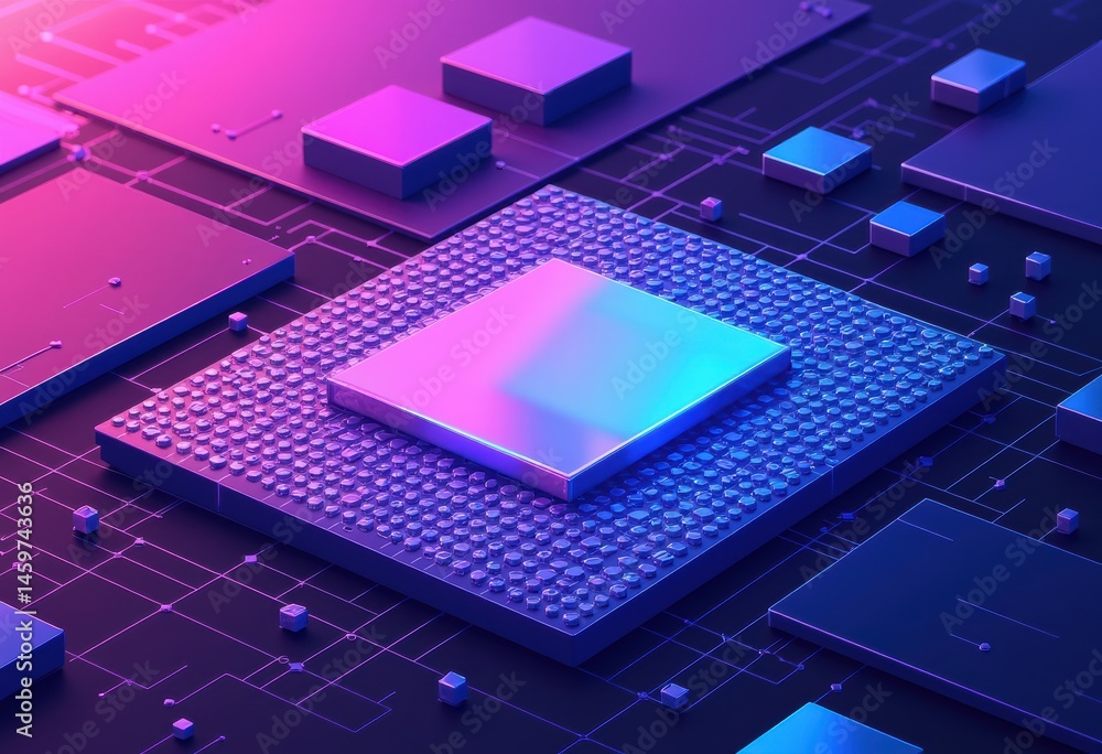 Aufkleber abstract representation of a computer chip with vibrant colors and geometric shapes