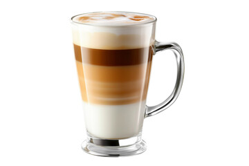 layered latte macchiato in tall clear glass isolated on transparent background Generative Ai.
