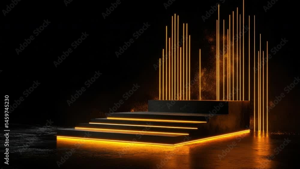 Poster modern stage design with striking orange lighting creating a captivating atmosphere for presentation
