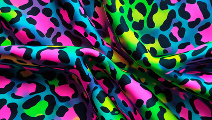 Background of rippled fabric drapery with neon colored leopard spotted pattern