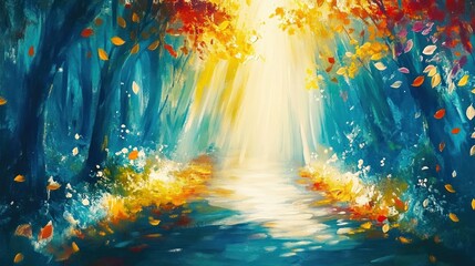 Obraz premium Sunlit autumn forest path.