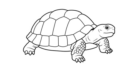 ai image simple black and white line art outline of a tortoise, perfect as a coloring page for children.