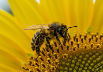 Bee on Yellow Sunflower Petals