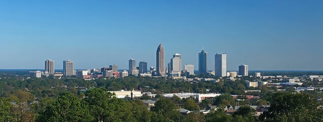 Obraz premium Panoramic view of a city skyline on a clear day