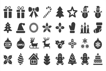 Minimalistic Christmas Icon Set: Reindeer, Snowflakes, and Holiday Cheer
