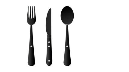 Fototapeta premium Elegant Cutlery: A set of modern and stylish matte black cutlery, including a fork, knife, and spoon. Perfect for adding a touch of sophistication to your table setting.