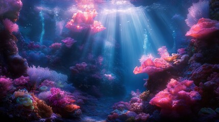 Fototapeta premium Vibrant Pink And Blue Coral Reef Undersea Scene