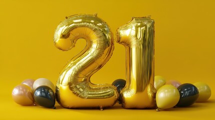 Golden Balloon Celebration for a Joyful 21st Birthday, With a Festive Background