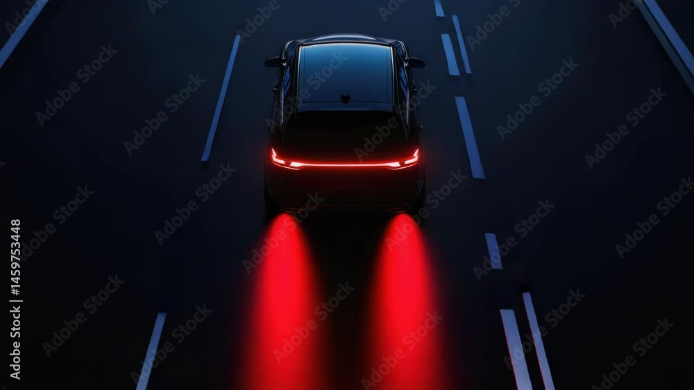 Poster a car waiting at a red light intersection