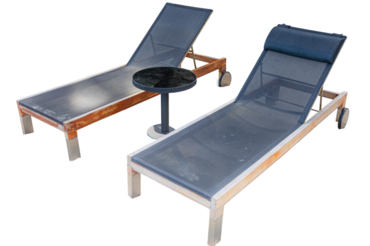 Wooden sun loungers isolated on white background