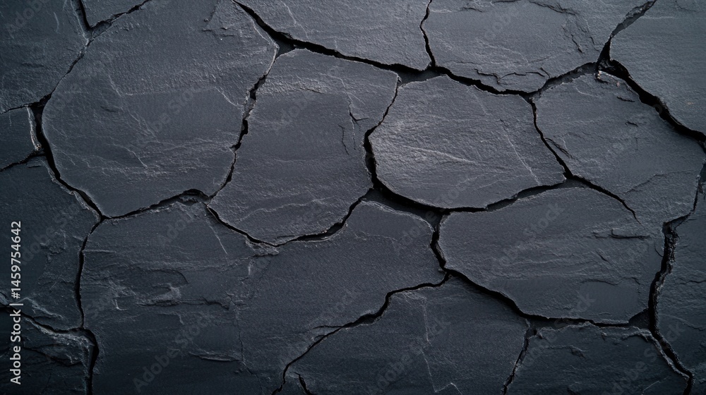 Aufkleber cracked dark slate surface with textured patterns for background use